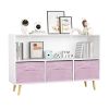 Kids bookcase with Collapsible Fabric Drawers, Children's Book Display, Toy Storage Cabinet Organizer, White/Pink