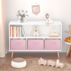 Kids bookcase with Collapsible Fabric Drawers, Children's Book Display, Toy Storage Cabinet Organizer, White/Pink
