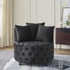 Velvet Upholstered Swivel Chair for Living Room, with Button Tufted Design and Movable Wheels, Including 3 Pillows